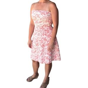 J.Crew Strapless Cream Coral Floral Linen Blend Dress